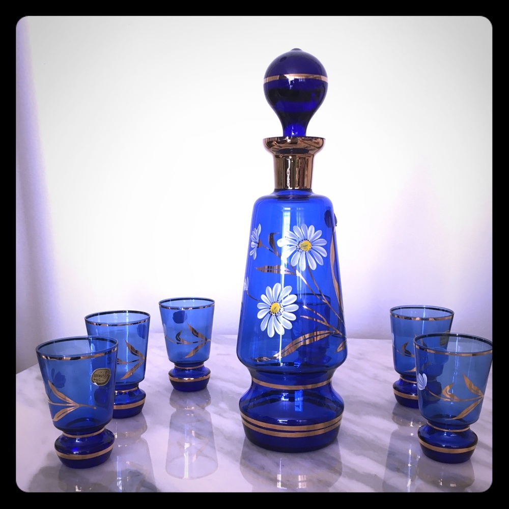 Decanter and 6 Glasses Set “hand painted”
